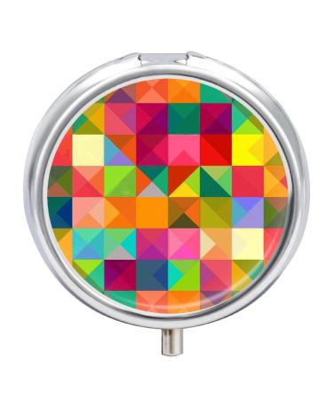 Pill Box Pill Case 3 Compartment Travel Pill Box Square Color Pattern Printing Small Pill Box Portable Medicine Pill Case Pill Organizer for Purse & Pocket for Travel Handbag (Round)
