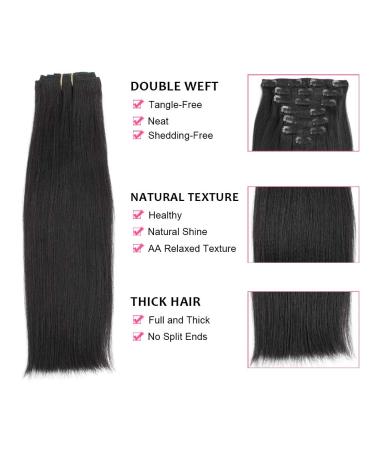 ABH AmazingBeauty Yaki Straight Clip-In Hair Extensions - 16 Inch - Real Remy, Thick, Black, 7 Pieces for African American Relaxed Hair - Buy Online on GoSupps.com