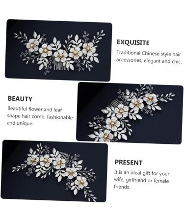 Beatifufu 1pc White Leaf Comb Bridal Headpiece Hair Accessories Bride Hair Decor Beautiful Hair Accessory Bridal Elegant Hair Clip Wedding Pearl Comb Clip Prom Headpiece Floral Decor Alloy - Buy Online on GoSupps.com