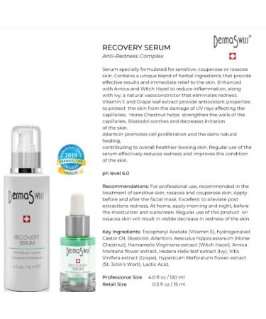 Dermaswiss Recovery Serum | Redness Control for Sensitive Couperose or Rosacea Skin | Reduce Inflammation with Arnica Bisabolol Hamamelis | 15 ml / 0.5 fl oz - Buy Online on GoSupps.com