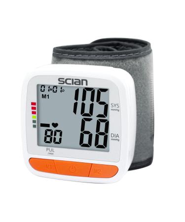 Scian Wrist Blood Pressure Monitor, Automatic Blood Pressure Machine Wrist Cuff with Large LCD Display Adjustable Wrist Cuff 2 Users 180 Memory for Home Use (White)