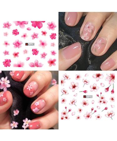Peach Blossom Nail Art Stickers - Colorful Floral Designs for Acrylic Nails | Sakura Water Transfer Decals for Women - Manicure Tips & Decorations - 12 Sheets - Buy Online on GoSupps.com