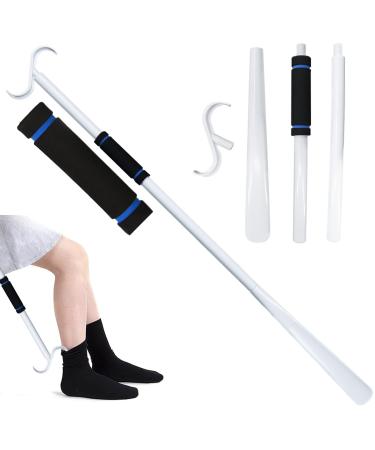 Dressing Stick Long Shoes Angle-Arthritis aids for Daily Living Clothing Removal Tools for The Elderly-Sock Removal Tools with Horn and Anti-Slip Handle (AM0095-WHT)