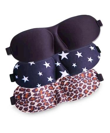 Sleep Mask for Women & Men - Eye Mask for Sleeping 100% Blackout Sleep Eye Mask Shade Covers (Black-stars-leopard)