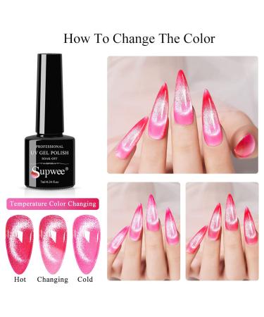 Supwee 2-in-1 Color Changing Cat Eye Gel Polish Set | Crystal Cat Eye Nail Gel Polish with Holographic Glitter | 8 Color Set - 7ml - Buy Online on GoSupps.com