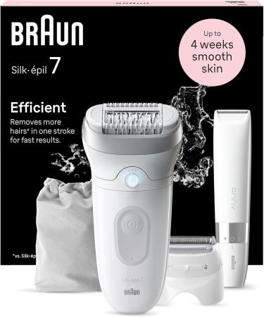 Braun Silk- pil 7 epilator women / hair remover for long-lasting hair removal mini razor for the body shaving attachment and trimmer attachment 7-441 white / silver new-441