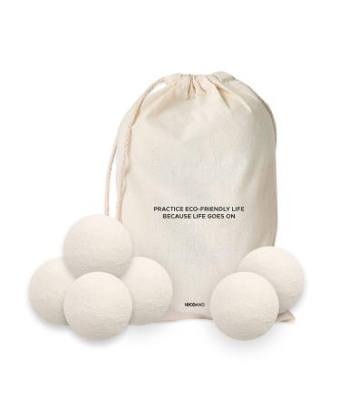 ECOAND Wool Dryer Balls, 6 Pack, Reusable and Organic for Baby Clothes and Laundry, Anti-Wrinkle, Anti-Static Drying Softener Captures Lint and Prevents Tangling, Energy-Saving (6 pcs)