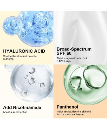 Sun Cream SPF 60 SPF Face Moisturiser Sunscreen For High Sun Protection SPF Moisturiser Waterproof Face Sunscreen Against UV Sunscreen For Sensitive Skin Invisible Fluid Sun Block Travel Suncream 60ml - Buy Online on GoSupps.com