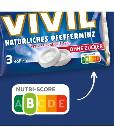 Vivil Sugar-Free Peppermint Rolls 5x3 Pack Vegan Fresh Pastilles (15 Rolls 28g Each) - Buy Online for International Shipping - Buy Online on GoSupps.com
