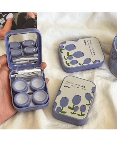 Travel Contact Lens Case - Portable Holder Kit in Blue Pink & Purple with Solution Bottles & Tweezers - Buy Online on GoSupps.com