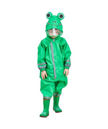 De feuilles Kids Button Rain Suit All-in-one Waterproof Puddle Suits Hooded Raincoat Jumpsuit 4-6 Years Green B