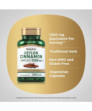 Piping Rock Ceylon Cinnamon Capsules 1200 mg | 200 Count | Complex Herbal Extract Supplement for Women and Men | Vegetarian Non-GMO Gluten Free - Buy Online on GoSupps.com