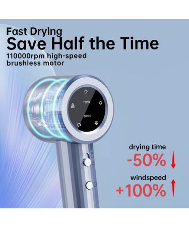Hair Dryer - 110000 RPM High-Speed Brushless Motor Negative Ionic Blow Dryer for Fast Drying 1400W 4Temps /2Speeds Low Noise Thermo-Control Hairdryer with Magnetic Nozzle&LED Display - Buy Online on GoSupps.com