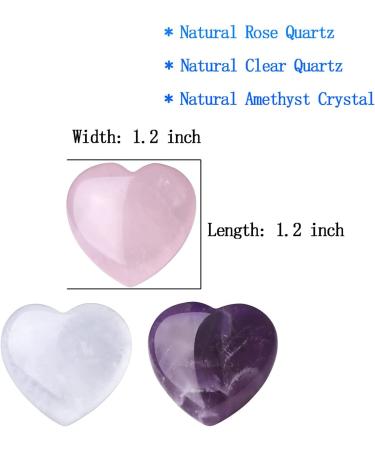 MAIBAOTA 30mm Rose Quartz Amethyst Clear Quartz Heart Love Crystals - 3Pcs Pink Purple White Set for Chakra Healing and Energy Balance - Buy Online on GoSupps.com