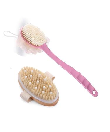Qymwanna 2 Pack Bath Brush for Dry and Wet Use 1 Bath Brush Long Handle for Shower and 1 Round Back Brush Gentle Exfoliating for Softer Skin Improve Circulation.