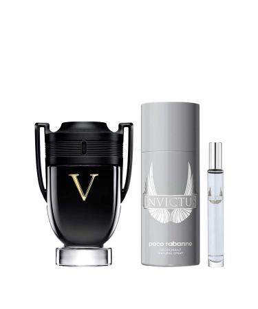 Paco Rabanne INVICTUS VICTORY 3-Piece Tin Box Set for Men (3.4 Oz Eau De Parfum Extreme Natural Spray + 5.1 Oz Deodorant Spray + 0.34 Oz Eau De Toilette Spray) 2.95 Fl Oz (Pack of 3)