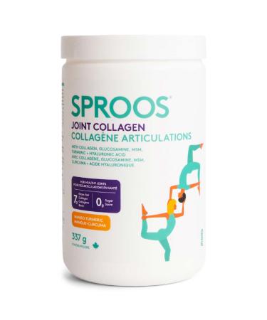 Sproos Joint Collagen | Hydrolyzed Collagen Powder + Glucosamine MSM Turmeric HA| Enhanced Collagen Peptides Powder Mango Turmeric Flavour Tub 337g