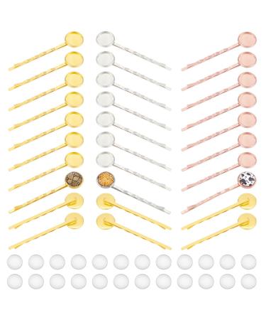 Unicraftale 30sets 3 colors hair needles round bezel tablet blanks blanks brass diy cabochon hairpins accessories with glass cabochons 12mm tablet hair clip 60mm hair fork for jewelry production