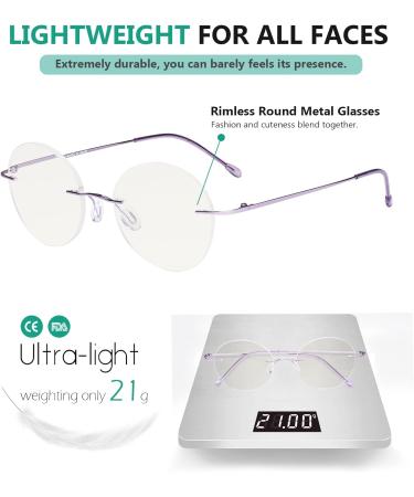 Eyekepper Frameless Progressive Blue Light Filter Reading Glasses - Multifocus Retro Round Eyeglasses for Men & Women - Purple +3.00 - Buy Online on GoSupps.com