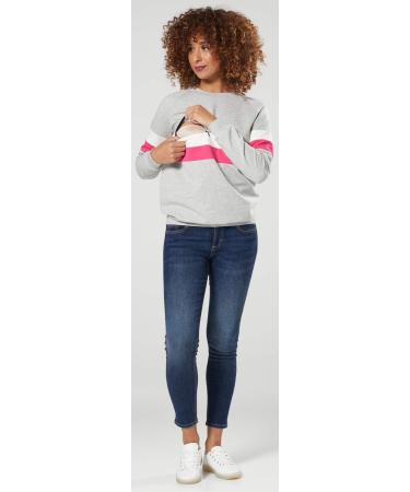 Zeta Ville Maternity Nursing Zipped Sweatshirt Striped Jumper 1110 - Grey Melange - Buy Online on GoSupps.com