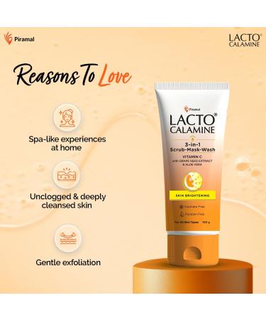 Lact'o Calamin'e 3-in-1 Vitamin C Face Scrub-Mask-Wash for Skin Brightening Effect | 100ml x 1 | Multi-action Vitamin C Face Wash Face Scrub Face Mask. - Buy Online on GoSupps.com