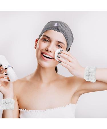 8-Piece Spa Facial Headband & Towel Set for Women - Adjustable Terry Cloth Wrap for Makeup, Skincare, and Shower - White Gray and Light Pink Colors - Buy Online on GoSupps.com
