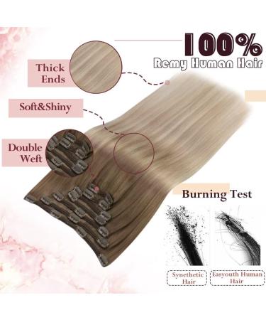 Easyouth 14 Inch Balayage Clip in Hair Extensions - Real Human Hair Brown to Blonde Ombre - 7Pcs Clip #8/60/18 - Buy Online on GoSupps.com