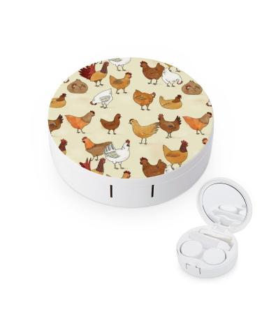 Bagea-Ka Yellow And White Chicken Pattern Contact Lens Case Box Eye Care Kit Holder Mirror Box with Tweezers Remover Tool Solution Bottle for Outdoor Travel & Home