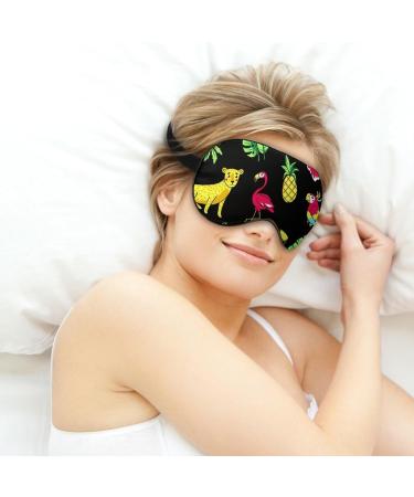 Tropic Palm Tree and Animal Sleep Mask Eye Cover for Sleeping Blindfold with Adjustable Strap Blocks Light Night Travel Nap for Men Women - Buy Online on GoSupps.com