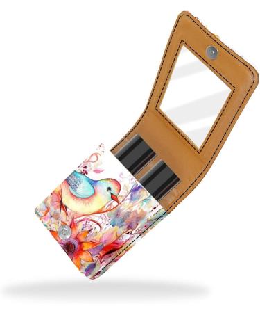 Travel Lipstick Organizer Case | Portable Makeup Bag with Mirror | Abstract Vintage Flowers & Birds - Shop Now - Buy Online on GoSupps.com