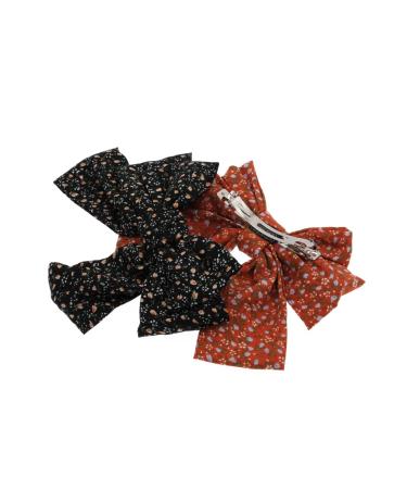 Chic Aysekone 2-Piece Chiffon Hair Bows Set - Orange & Black | Large Hair Clips for Women & Girls - Daisy & Floral Design - Buy Online on GoSupps.com
