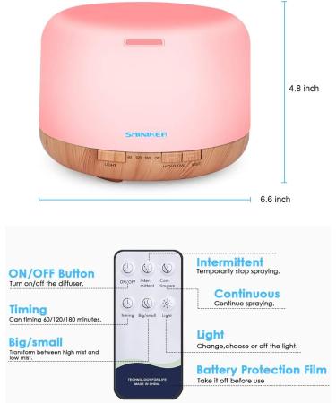 Sminiker 500ML Essential Oil Diffuser with Remote Control | Adjustable Mist Mode, Waterless Auto Shut-Off, 7 LED Light Colors | Home Diffusers - Buy Online on GoSupps.com