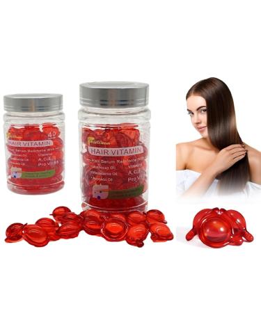 Latest Style Hair Treatment Serum No Rinse with Argan Macadamia Avocado Oils Vitamins A C E Pro B5 Conditioner for Women & Men - USA - Pack Of 2 Red