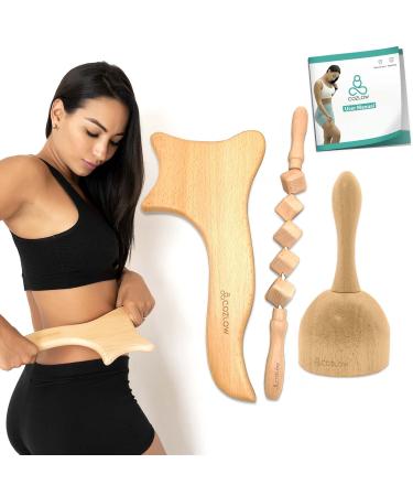 COZLOW 3-in-1 Deluxe Wood Therapy Massage Tools Set | Maderoterapia Kit Wood Therapy Tools for Body Shaping, Reducing Appearance of Cellulite, & More Deluxe Kit (3pcs)