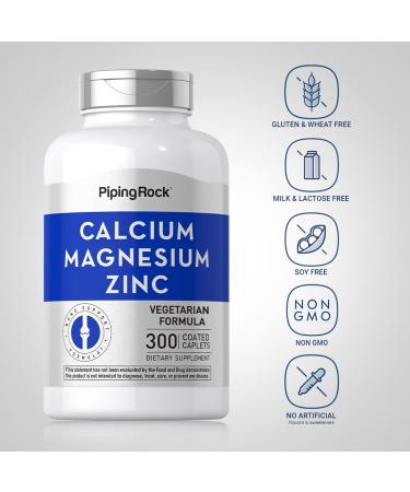 Calcium Magnesium Zinc Supplement 300 Coated Caplets Non-GMO Gluten Free by Piping Rock - Buy Online on GoSupps.com