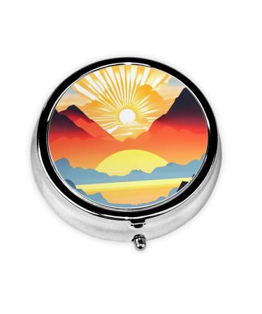 Bright Sunriseround Pill Box 3 Compartment Round Pill Box Organizer # Portable Travel Pill Box for Traveling.