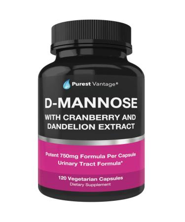 D Mannose Capsules with 600mg D-Mannose Powder Per Cap - with Added Cranberry and Dandelion Extract to Aid in Bladder, Urinary Tract and UTI Support - 120 Veggie Caps