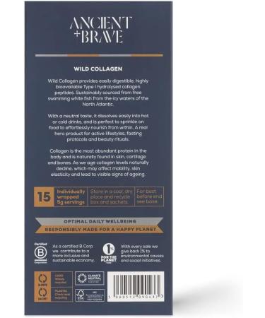Ancient + Brave Wild Collagen Sachets 15 x 5g - Wild Caught Marine Collagen Powder - 100% Hydrolysed Collagen Peptides (Fish) - High Protein Fasting Keto - Anti-Ageing Skin Hair & Nail Health 75 g (Pack of 1) - Buy Online on GoSupps.com