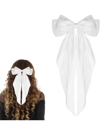 White Hair Bow Hair Bow Hair Bows For Women Simple Large Hair Bow with Long Silky Satin Tail Large Bows 90's Accessories for Party Women Girls