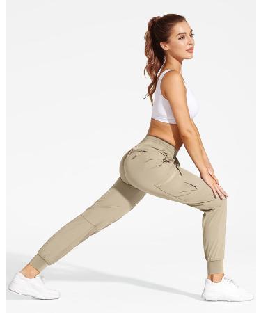 VILIGO Women's Lightweight Cargo Joggers Hiking Pants - Quick Dry & Water Resistant with Zipper Pockets | Khaki, Size Large - Buy Online on GoSupps.com