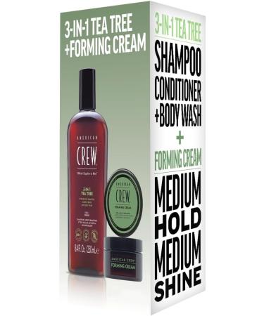 American Crew Care Duo Set: 3 in 1 Shampoo - Shampoo Conditioner & Shower Gel (250ml) - Tea Tree Scent + Forming Cream Hair Wax (50g) - Buy Online on GoSupps.com