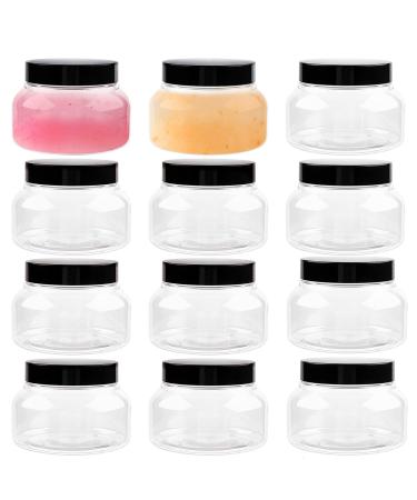 TUZAZO 8 oz Plastic Jars with Lids and Labels - Premium Refillable Empty Clear Plastic Cosmetic Containers Tuscany Jars for Cream Body Butters Body Scrub & Beauty Products (12 Pack)