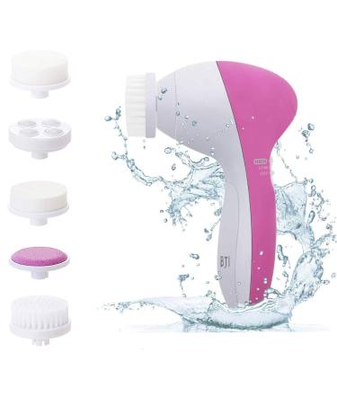 BJI Facial Cleansing 7 Brush  360 rotational Head Cleaning  Face Brush-Waterproof Set Pink