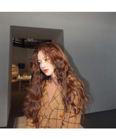 European and American chemical fiber long curly wig ladies in the bangs corn hot water ripplewhite Dark brown Light Brown