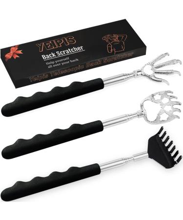 3 Pack Back Scratcher Metal Portable Telescoping Back scratchers with Rubber Handles, Extendable Back Massager Tool with Beautiful Box, Gifts for Men Women Kids Adults