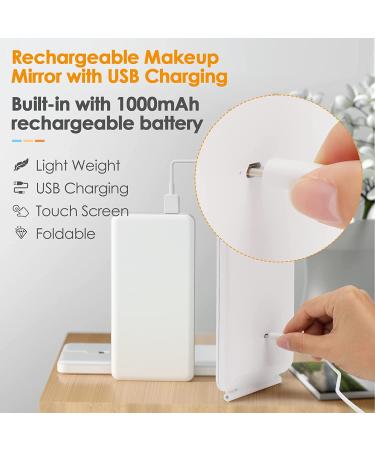 Rechargeable Travel Makeup Mirror with 72 LED Lights | Compact Slim Vanity Mirror with 3 Lighting Modes and Dimmable Touch Screen | Lighted Makeup Mirror for Travel (White) - Buy Online on GoSupps.com