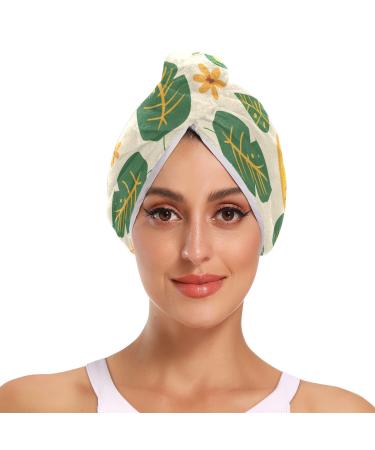 Banana Monkey Cartoon Pattern Hair Towel 2 Pack Super Absorbent Hair Drying Towel Quick Dry Hair Turbans Head Towel with Button Twisty Wrap for Women Girls