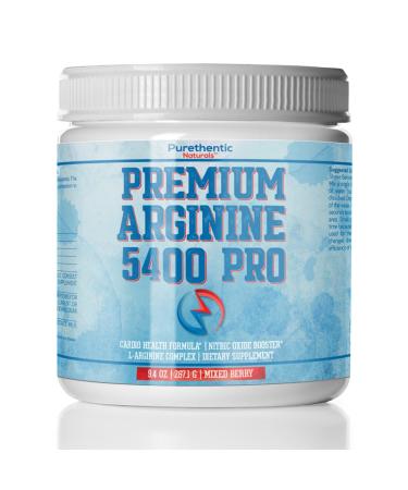 L-Arginine Powder 5400mg - Nitric Oxide Powder - Supports Blood Pressure and Cholesterol - Mixed Berry Flavor - Promotes Natural Energy and Cardiovascular Health - (9.4 oz.)