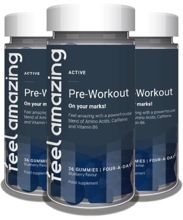 Feel Amazing Pre-Workout Gummies with Caffeine Niacin & B6 Enhanced with Amino Acids Supports Energy & Reduces Fatigue 36 Count (9+ Workout Supply) (1) - Buy Online on GoSupps.com