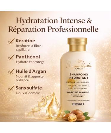 Premium Keratin Caviar Hydrating Shampoo sulfate free | Shampoing hydratant sans sulfate | 300ml - Buy Online on GoSupps.com